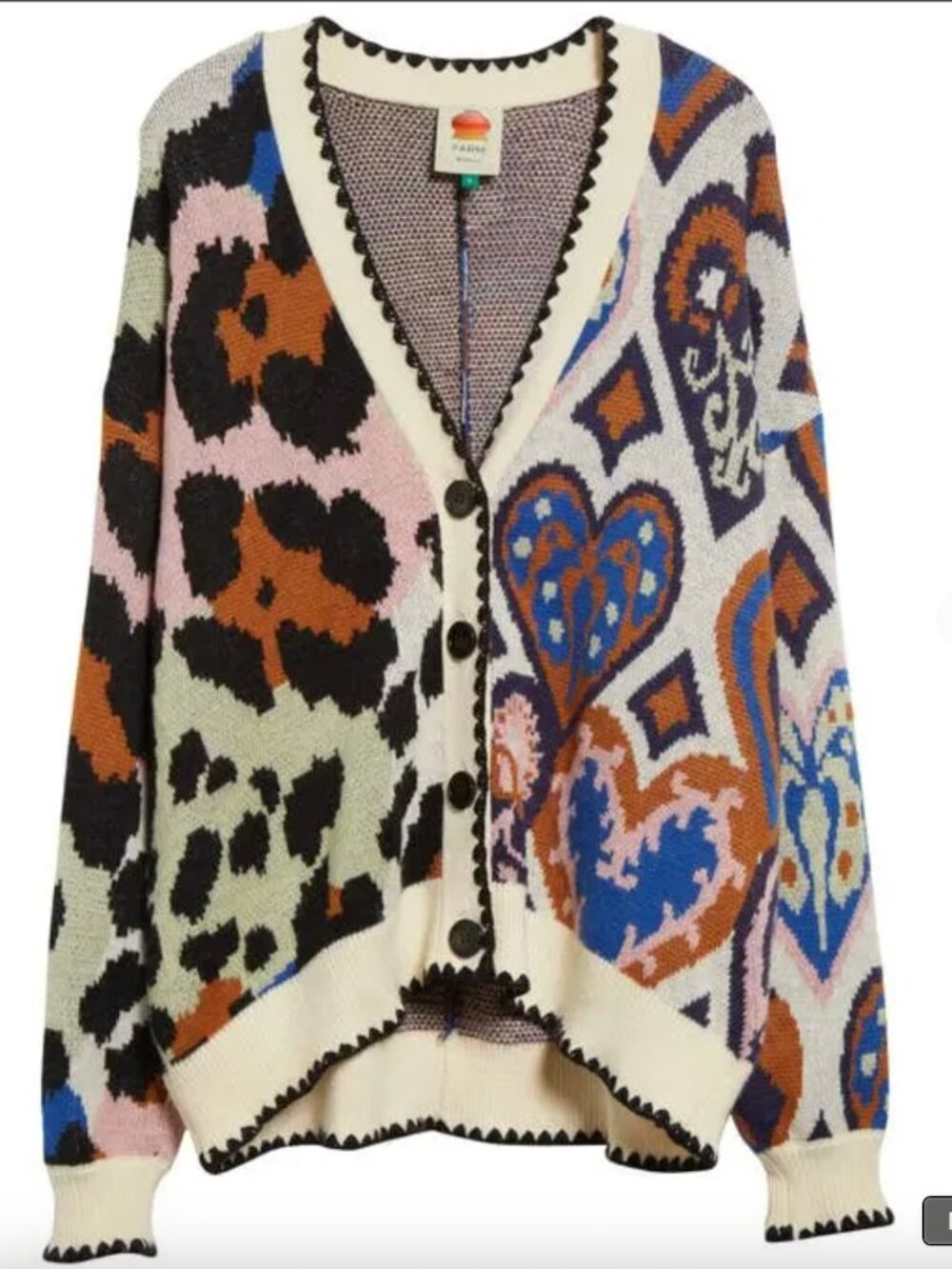 FARM Rio Mixed Ikat Hearts Cardigan Size Small - Picture 3 of 3